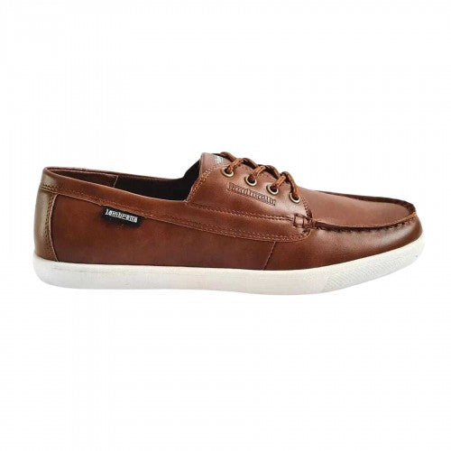 Front - Lambretta Mens Vulkn Leather Moc Toe Casual Flat Boat Shoes