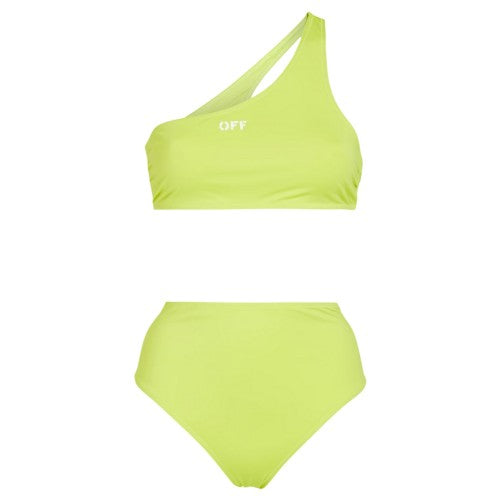 Front - Off White Womens/Ladies Logo High Rise Two-Piece Swimsuit Set