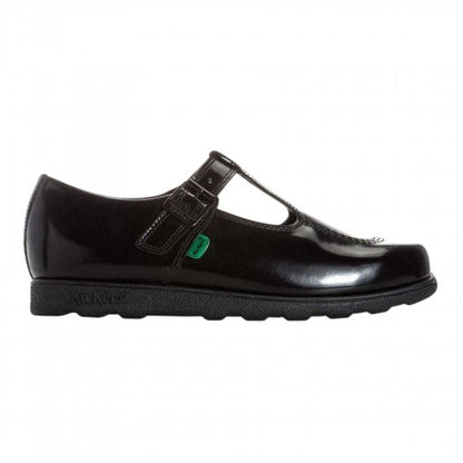 Front - Kickers Girls Fragma Patent Leather T-Bar School Shoes