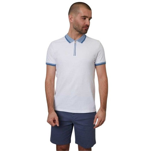 Front - Threadbare Mens Denim Look Denim Look Slim Short-Sleeved Polo Shirt