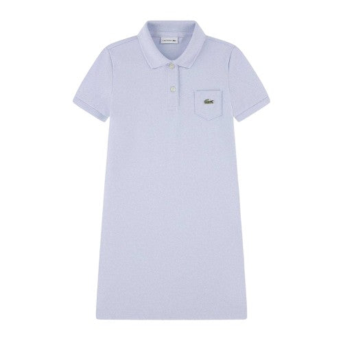 Front - Lacoste Girls Chest Pocket Polo Shirt Dress
