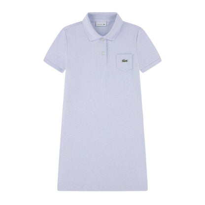 Front - Lacoste Girls Chest Pocket Polo Shirt Dress