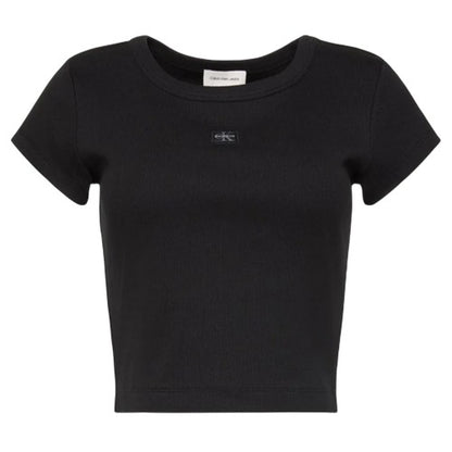 Front - Calvin Klein Womens/Ladies Ribbed Woven Crop Top