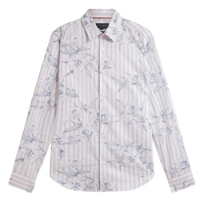 Front - Ted Baker Mens Floral Stripe Long-Sleeved Shirt