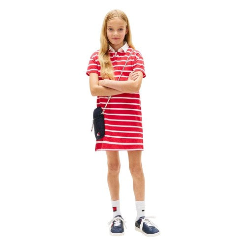 Front - Tommy Hilfiger Childrens/Kids Embroidered Logo Polo Shirt Dress