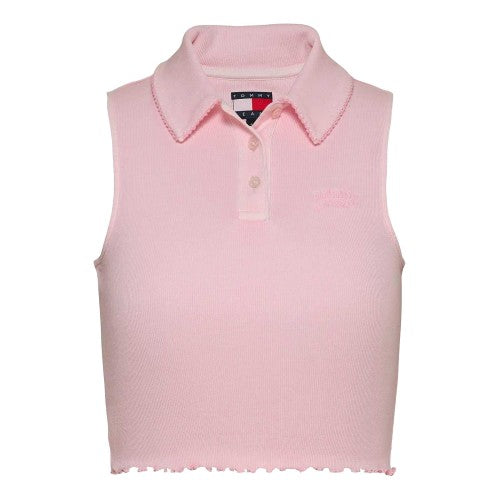 Front - Tommy Jeans Womens/Ladies Ribbed Sleeveless Polo Shirt