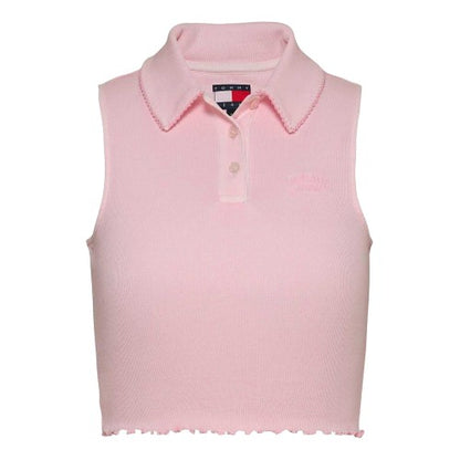 Front - Tommy Jeans Womens/Ladies Ribbed Sleeveless Polo Shirt