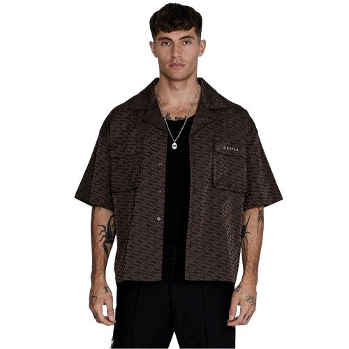 Front - SikSilk Mens Geometric Relaxed Fit Short-Sleeved Shirt
