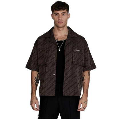 Front - SikSilk Mens Geometric Relaxed Fit Short-Sleeved Shirt