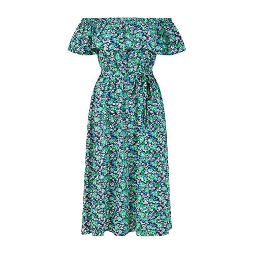 Front - Yumi Womens/Ladies Ditsy Floral Off Shoulder Midi Dress