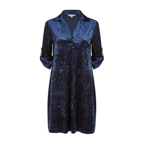 Front - Yumi Womens/Ladies Crushed Velvet Roll Sleeve Tunic Dress