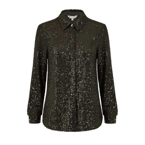 Front - Yumi Womens/Ladies Sequin Regular Long-Sleeved Shirt