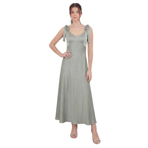 Front - Deluxe Womens/Ladies Satin Tie Shoulder Bridesmaid Maxi Dress