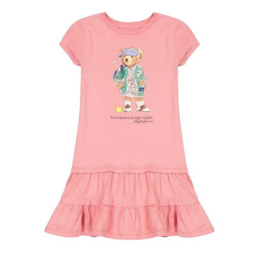 Front - Ralph Lauren Girls Ruffle Hem T-Shirt Dress