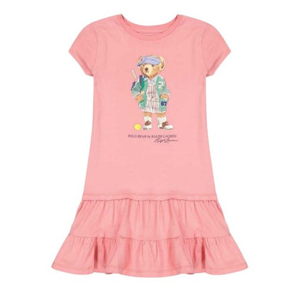 Front - Ralph Lauren Girls Ruffle Hem T-Shirt Dress