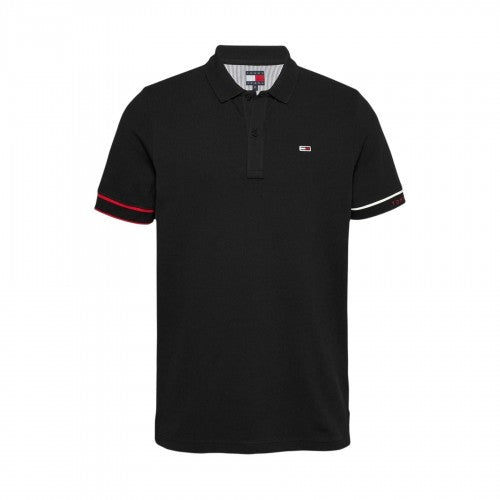 Front - Tommy Jeans Mens Graphic Slim Short-Sleeved Polo Shirt
