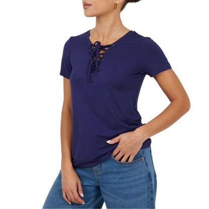 Front - Brave Soul Womens/Ladies Plain Lace Up T-Shirt