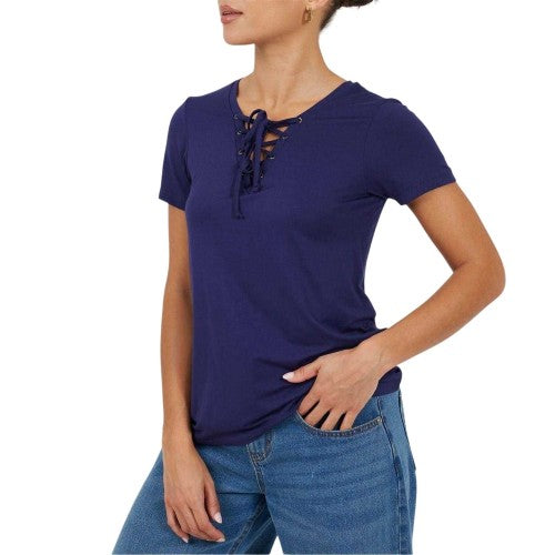 Front - Brave Soul Womens/Ladies Plain Lace Up T-Shirt