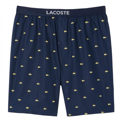 Front - Lacoste Mens Poplin All-Over Print Pyjama Shorts