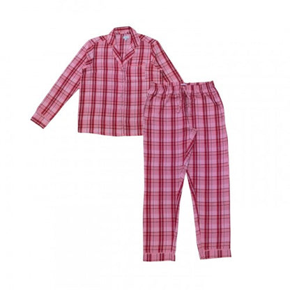 Front - Linea Womens/Ladies Cotton Checked Button Front Long Pyjama Set (Pack of 1)