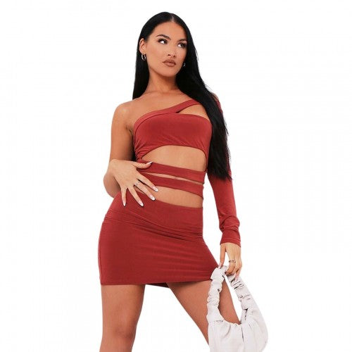 Front - Missy Empire Womens/Ladies Cut Out One Sleeve Mini Dress