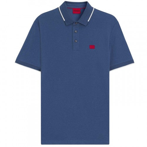 Front - Hugo Mens Logo Ribbed Polo Shirt