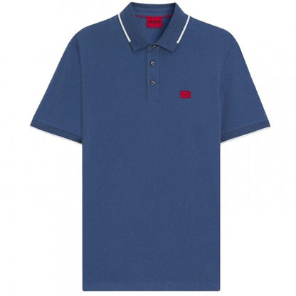 Front - Hugo Mens Logo Ribbed Polo Shirt