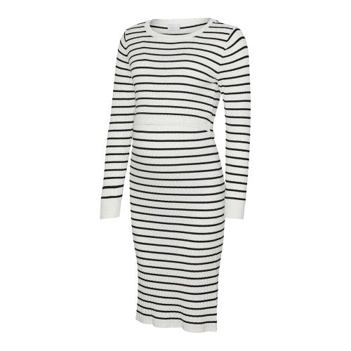 Front - Mamalicious Womens/Ladies Mlalima Striped Scoop Neck Long-Sleeved Midi Dress