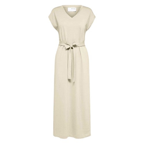 Front - Selected Femme Womens/Ladies Belted V Neck Dress