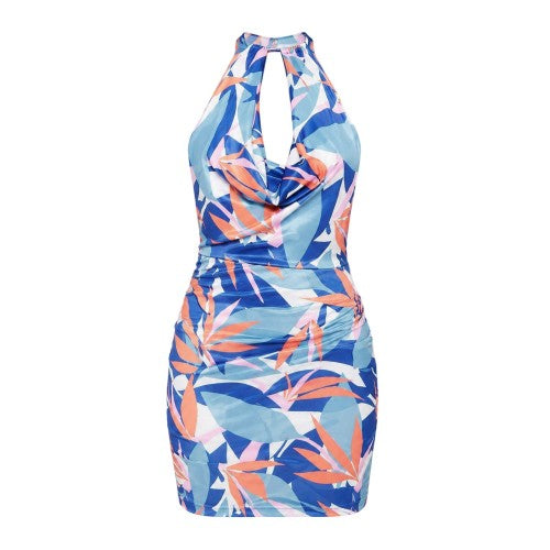 Front - Missy Empire Womens/Ladies Slinky Abstract Halter Neck Mini Dress