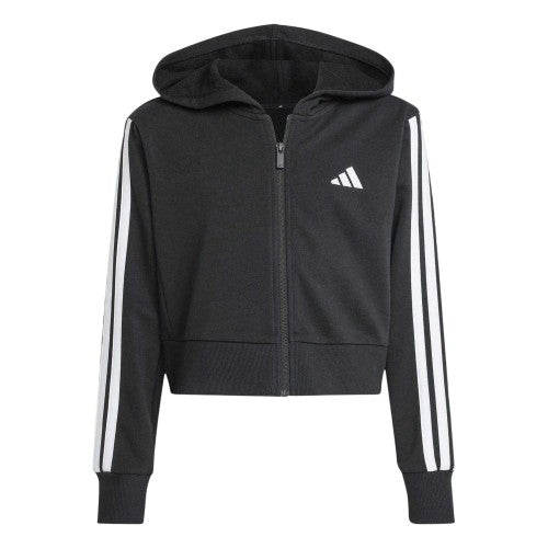 Front - Adidas Girls 3 Stripes Cotton Long-Sleeved Full Zip Hoodie