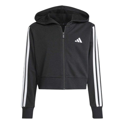 Front - Adidas Girls 3 Stripes Cotton Long-Sleeved Full Zip Hoodie