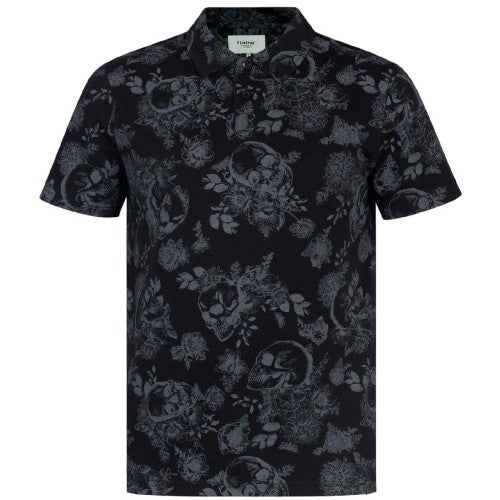 Front - Firetrap Mens Floral Skull All-Over Print Polo Shirt
