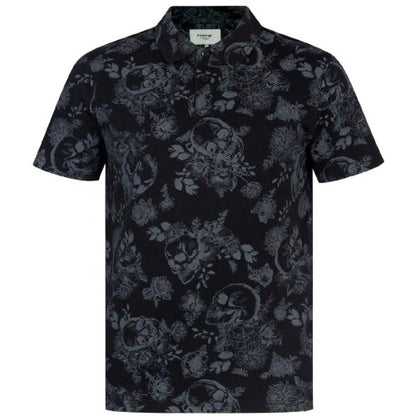 Front - Firetrap Mens Floral Skull All-Over Print Polo Shirt