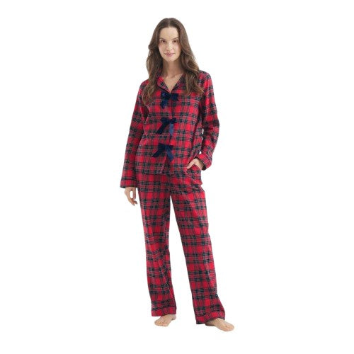 Front - Chelsea Peers Womens/Ladies Plaid Collared Long Pyjama Set