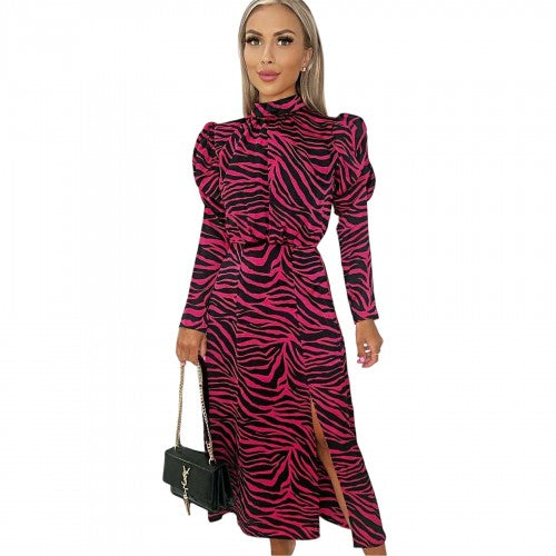 Front - AX Paris Womens/Ladies Zebra Print Polyester Puff Sleeve Midi Dress