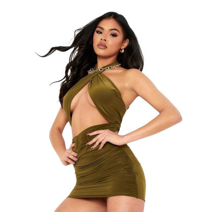 Front - Missy Empire Womens/Ladies Ruched Halter Neck Mini Dress
