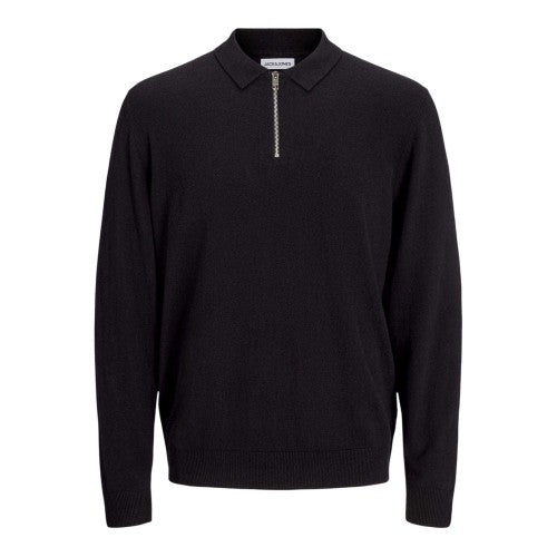 Front - Jack And Jones Mens Emil Knitted Quarter Zip Polo Shirt