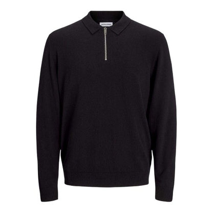 Front - Jack And Jones Mens Emil Knitted Quarter Zip Polo Shirt