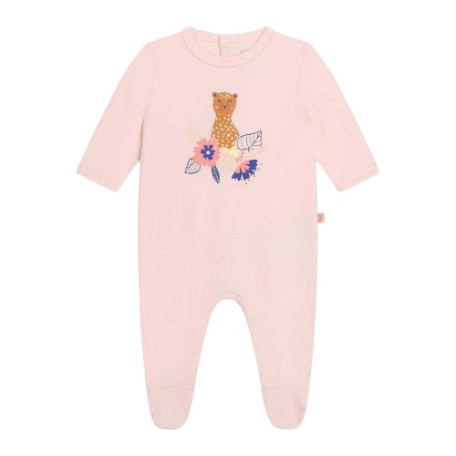 Front - Carrement Beau Baby Girls Printed Crew Neck Long-Sleeved Sleepsuit