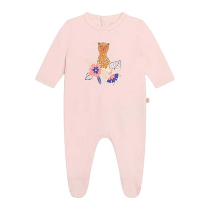 Front - Carrement Beau Baby Girls Printed Crew Neck Long-Sleeved Sleepsuit