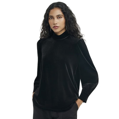 Front - Finery Womens/Ladies Velvet Mock Neck Balloon Sleeve Blouse