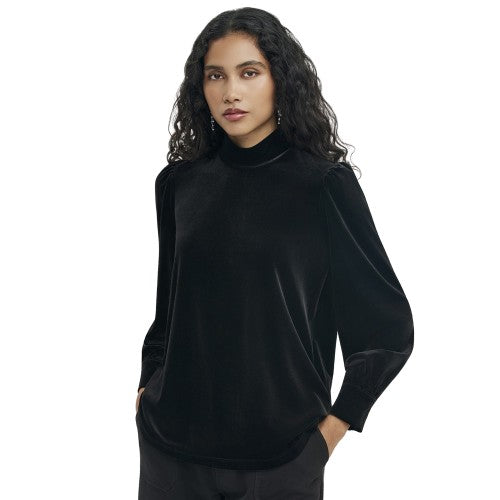 Front - Finery Womens/Ladies Velvet Mock Neck Balloon Sleeve Blouse
