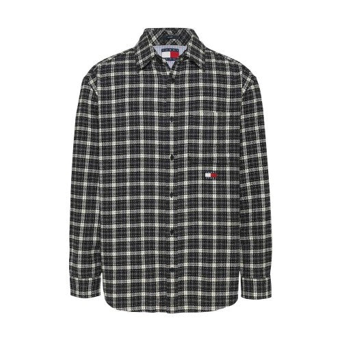 Front - Tommy Jeans Mens Badge Flannel Pocket Shirt
