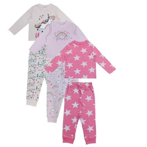 Front - Star Childrens/Kids Unicorn Long Pyjama Set (Pack of 3)