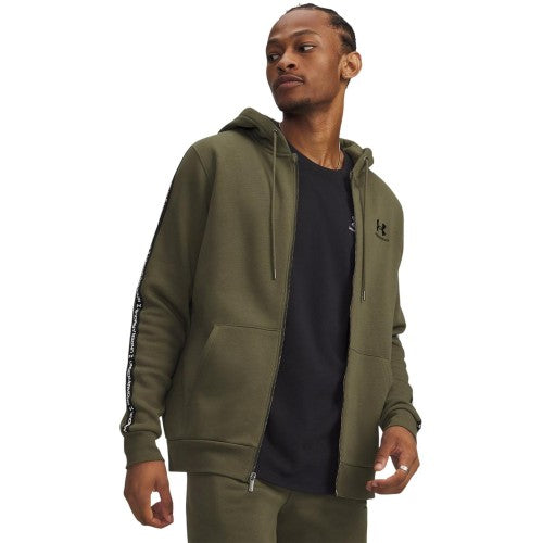 Front - Under Armour Mens Fleece Taped Sleeve Full Zip Hoodie