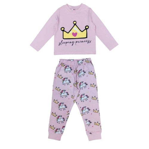 Front - Star Girls Crown Cotton Long Pyjama Set