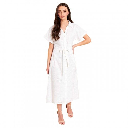 Front - Be You Womens/Ladies Broderie Collared Midi Shirt Dress