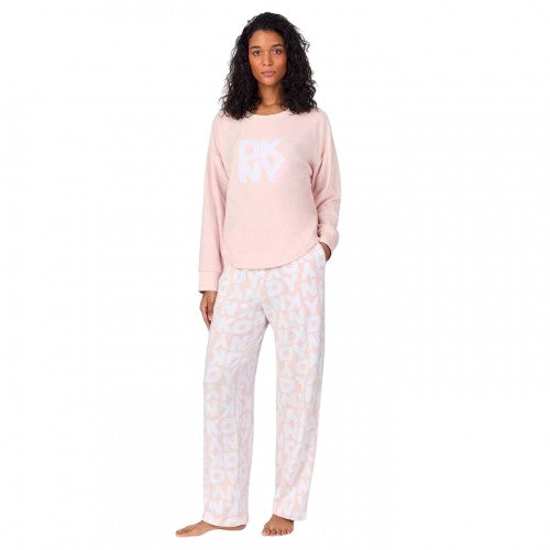 Front - DKNY Womens/Ladies Plaid Crew Neck Long Pyjama Set