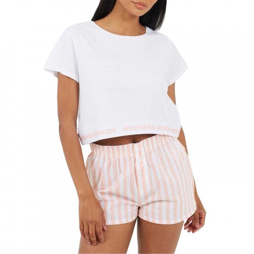 Front - Brave Soul Womens/Ladies Weekend Mode Striped Short Pyjama Set